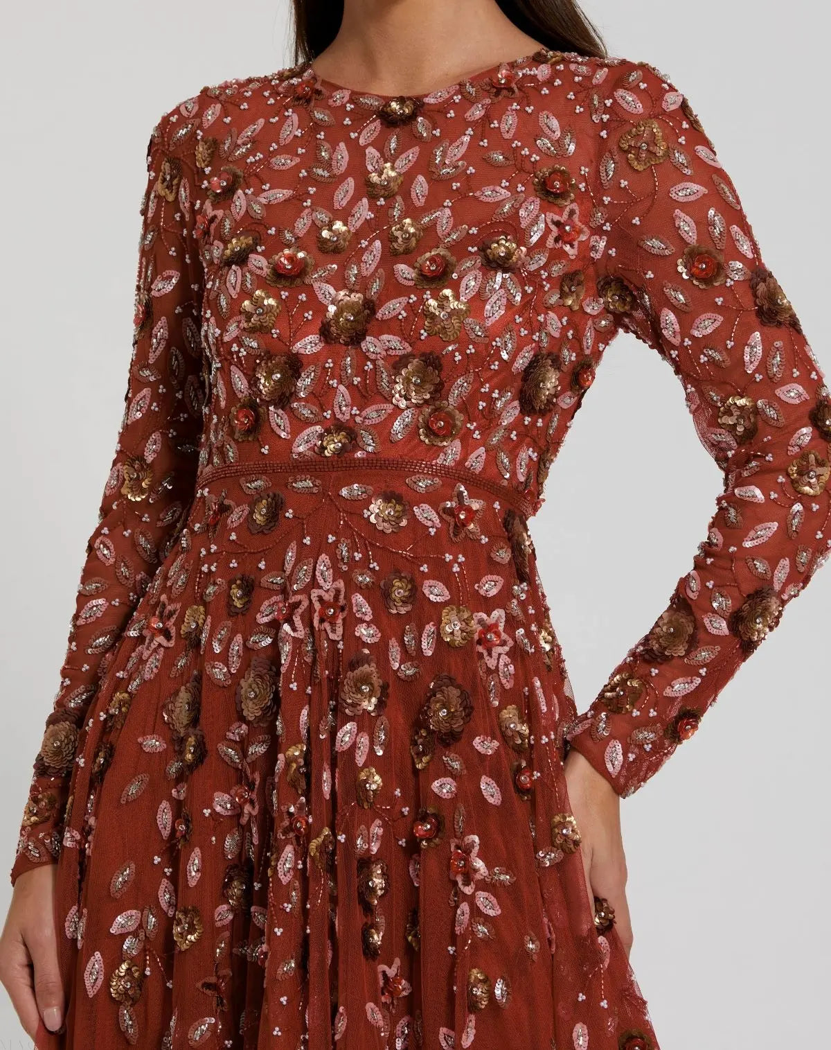 Women's Red Dress - Black Sequin Floral