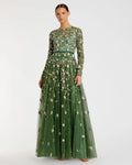 Women's Green Dress - Black Sequin Floral