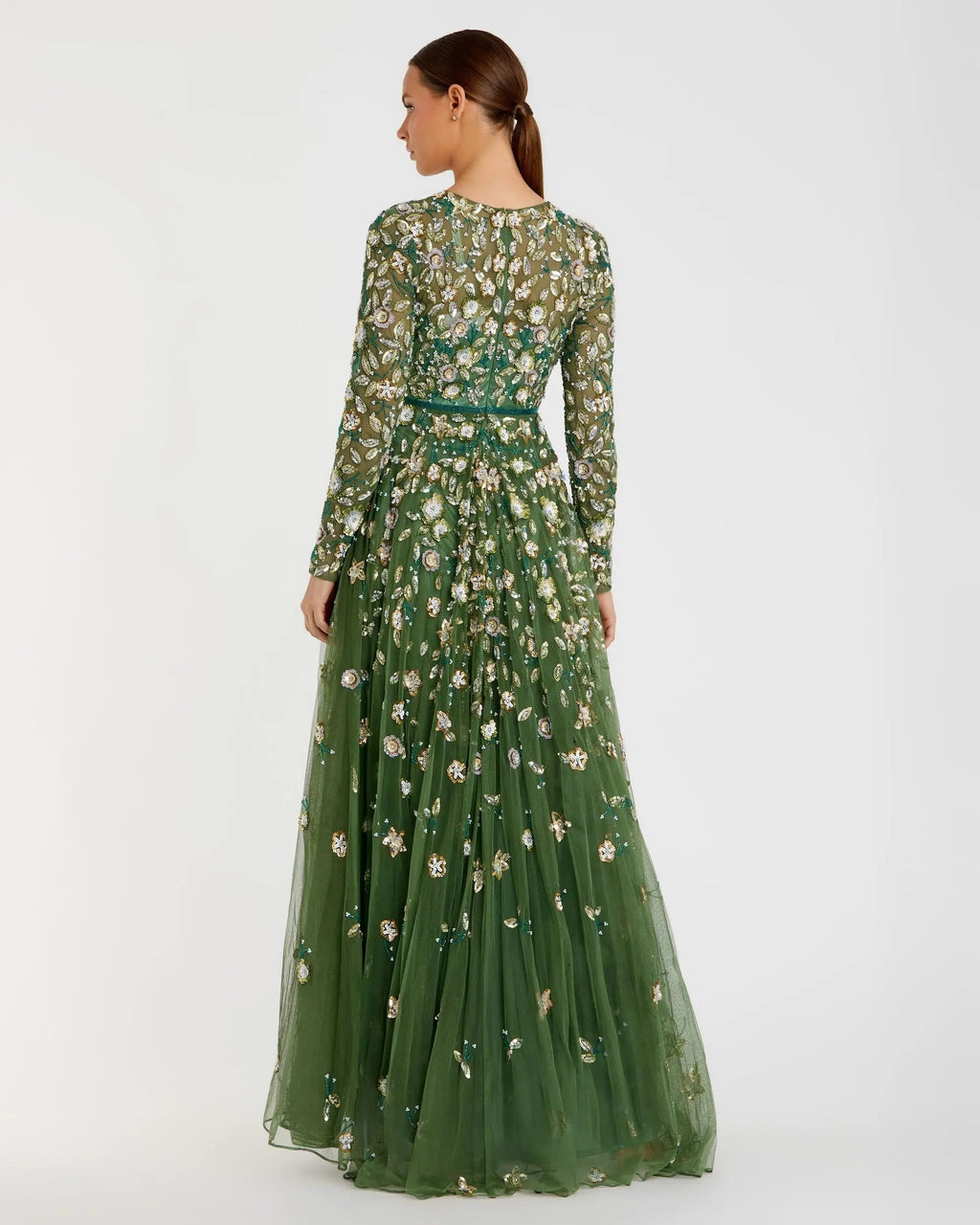 Women's Green Dress - Black Sequin Floral