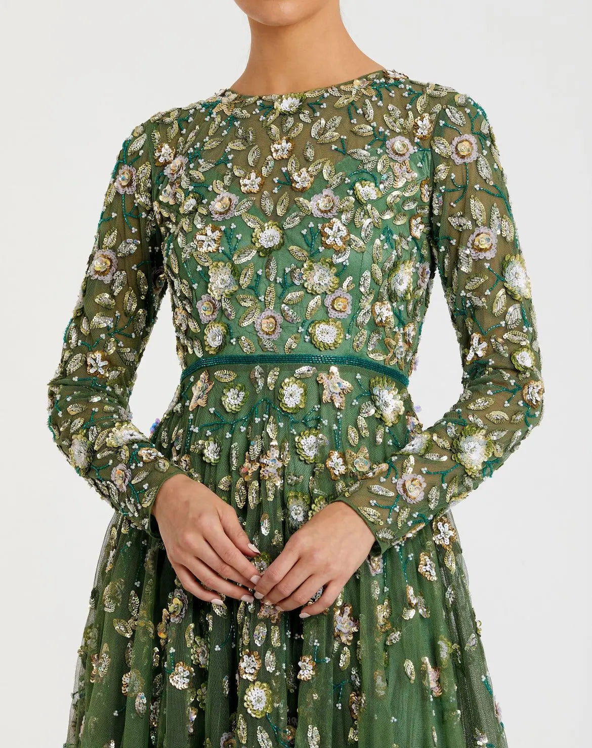 Women's Green Dress - Black Sequin Floral