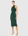 Women's Green Midi Dress Halter - Green Sequin Mesh