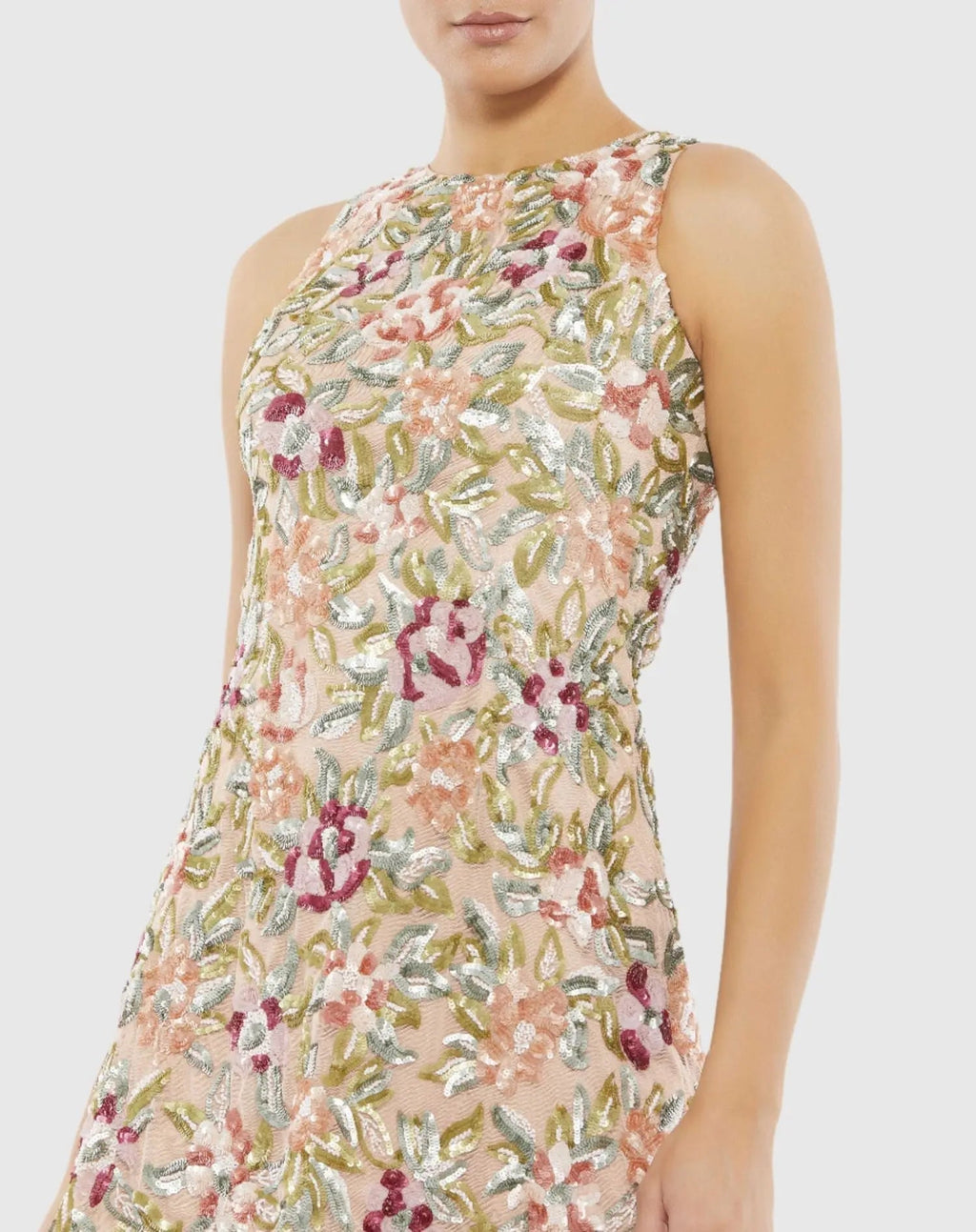 Women's Pink Mini Dress Floral Sequin