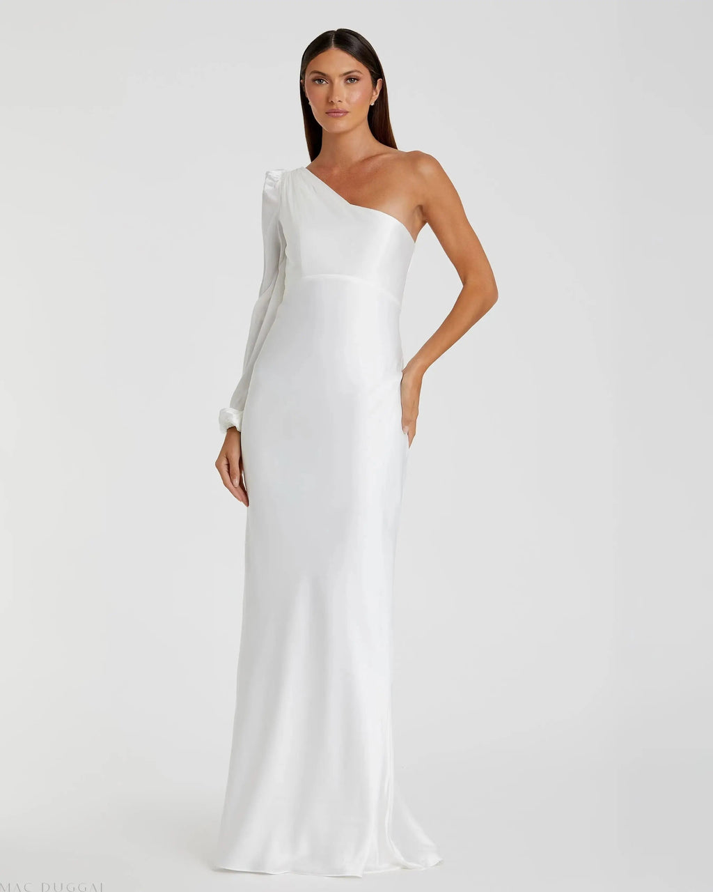 Women's Dress One Shoulder - Sleeve Gown - Blouson Sleeve Gown