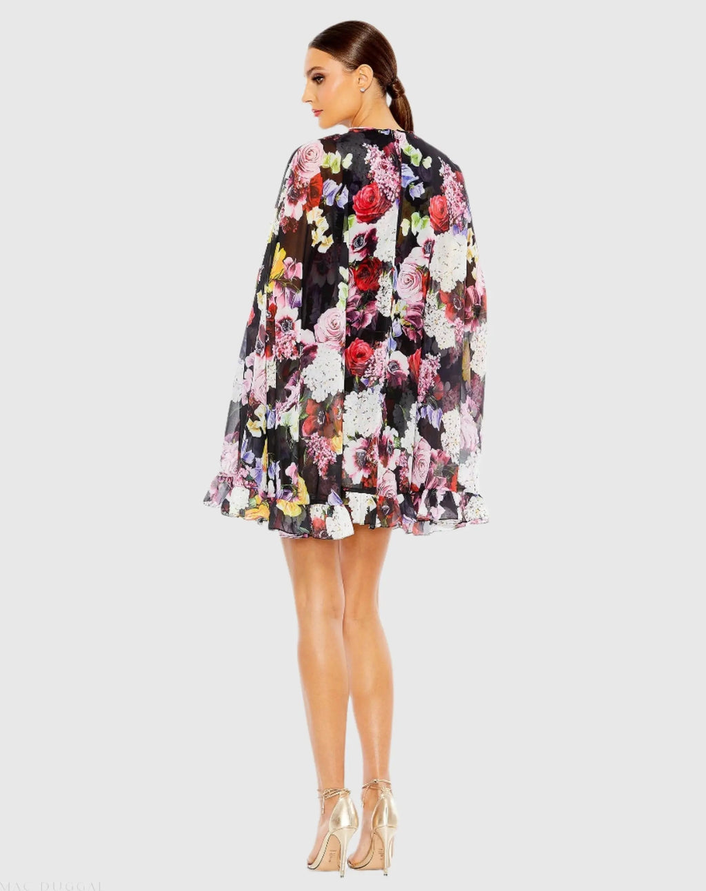 Women's Black Mini Dress Floral - Black Ruffle Chiffon