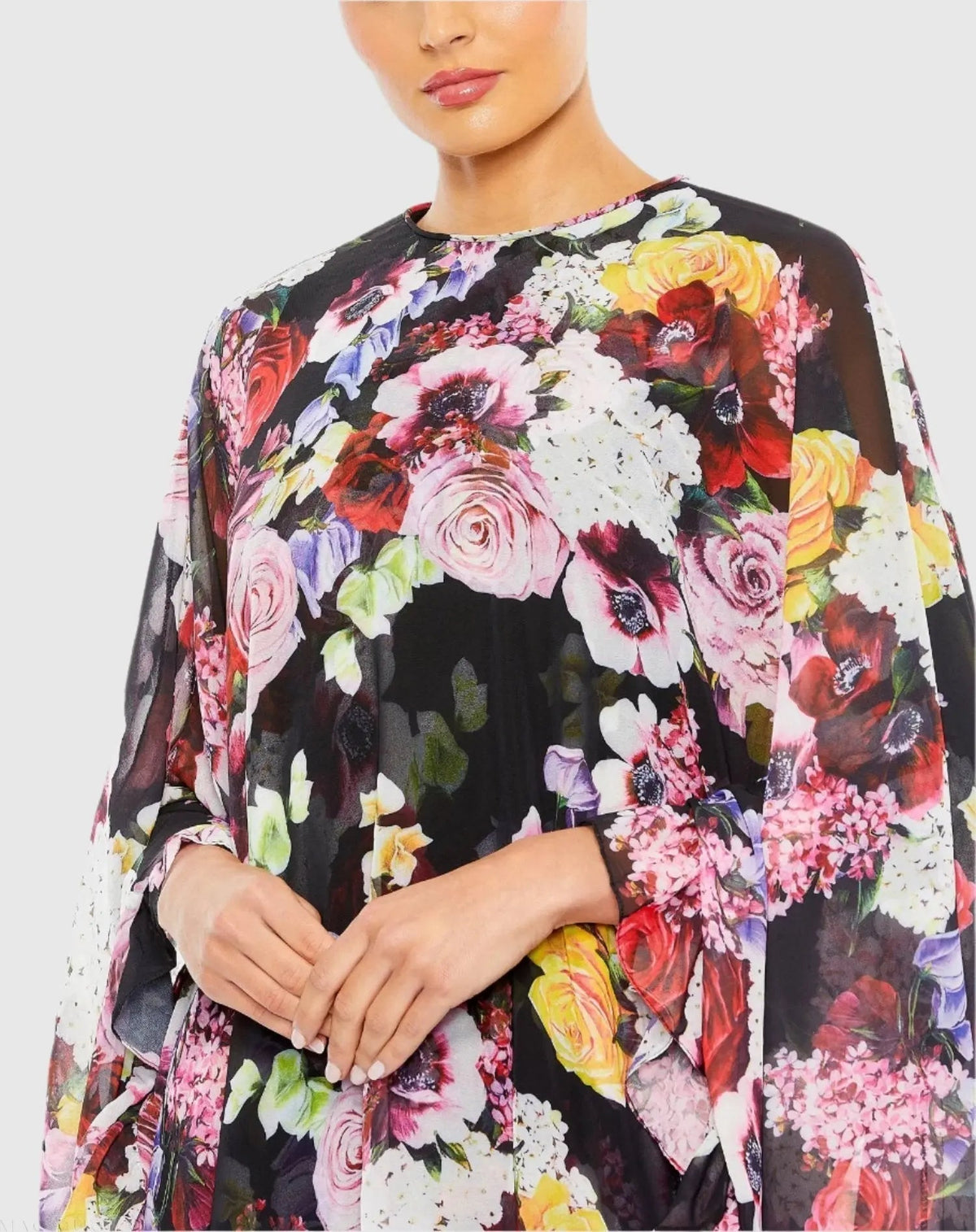 Women's Black Mini Dress Floral - Black Ruffle Chiffon