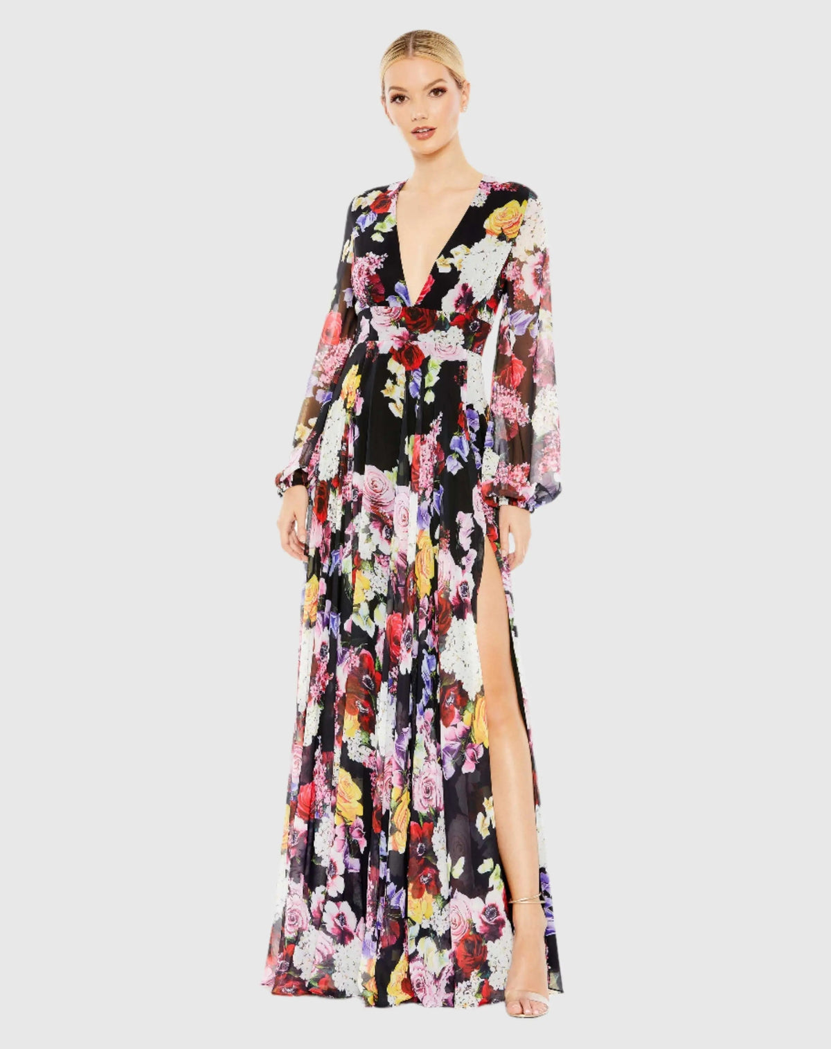 Women's Black Dress Floral - Black Chiffon