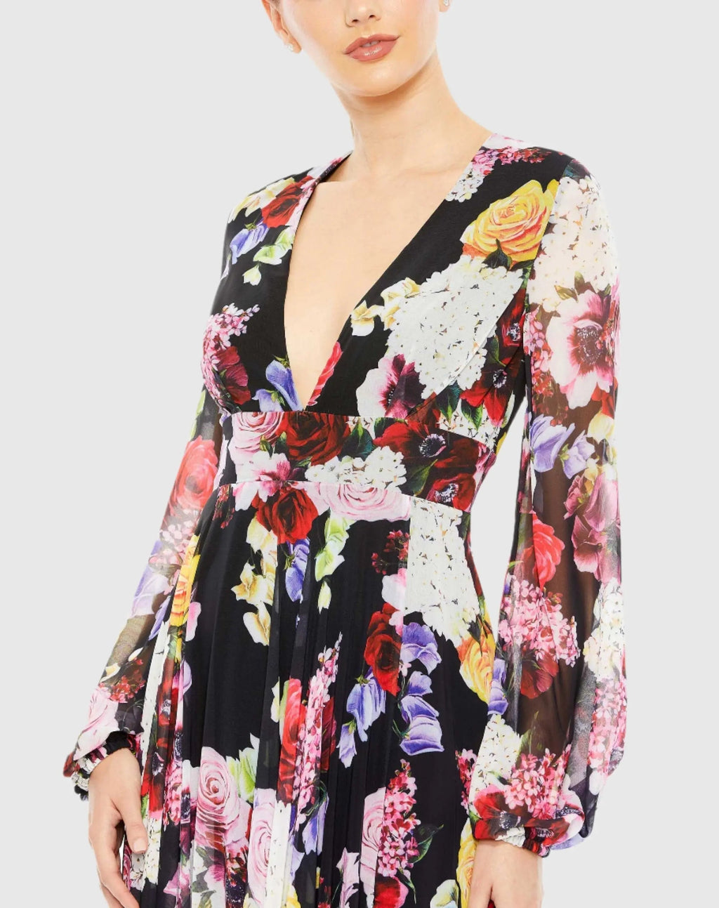 Women's Black Dress Floral - Black Chiffon