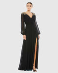Women's Black Evening Dress for Evening & Special Occasions - Black Pleated Chiffon