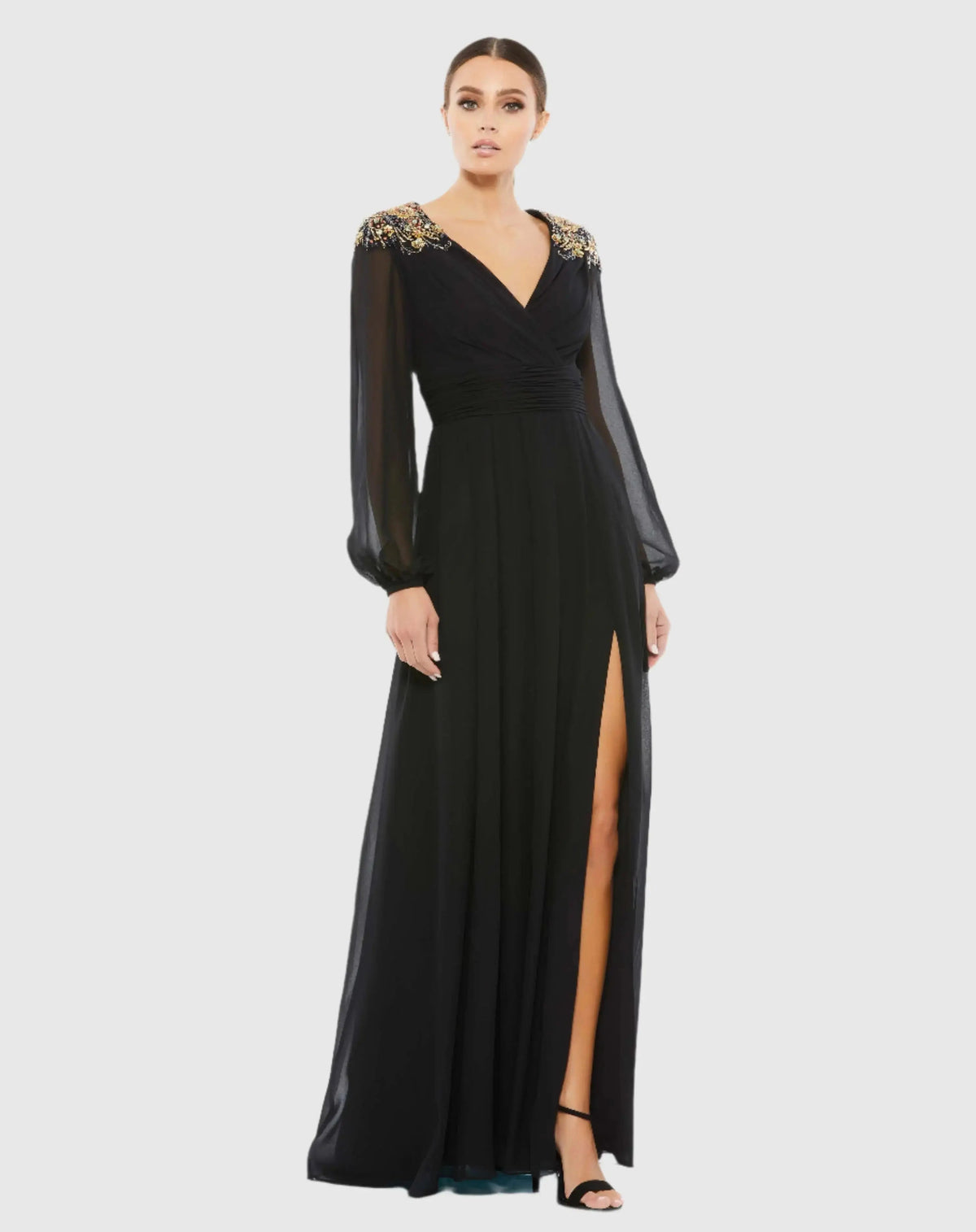 Women's Black Evening Dress for Evening & Special Occasions - Black Pleated Chiffon