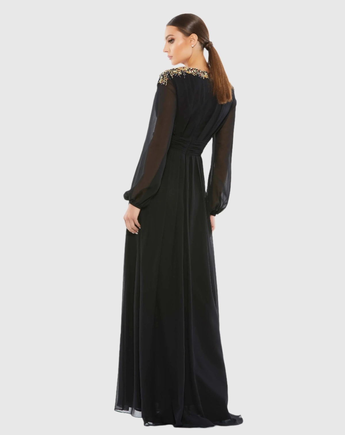 Women's Black Evening Dress for Evening & Special Occasions - Black Pleated Chiffon