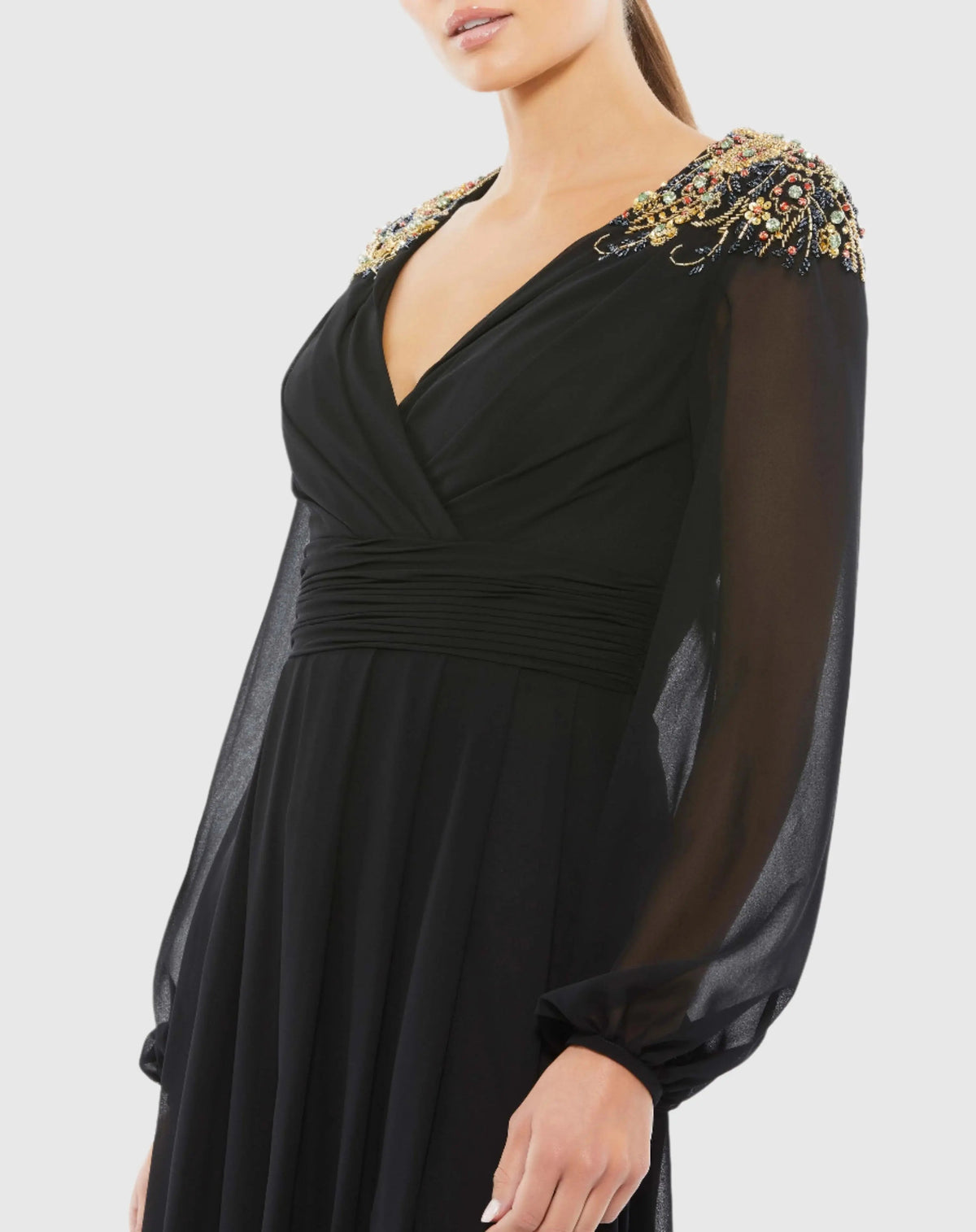 Women's Black Evening Dress for Evening & Special Occasions - Black Pleated Chiffon