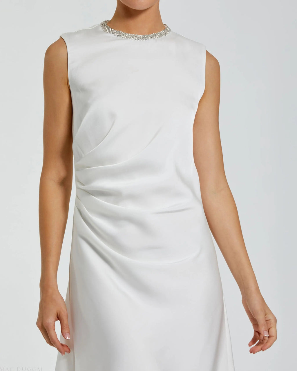 Women's White Mini Dress - White Satin