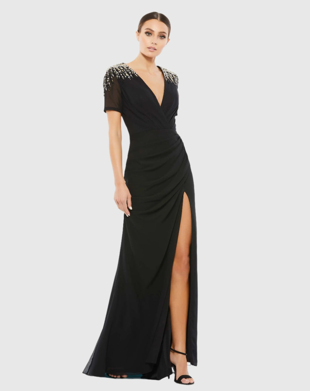 Women's Black Evening Dress for Evening & Special Occasions - Black Sequin Chiffon