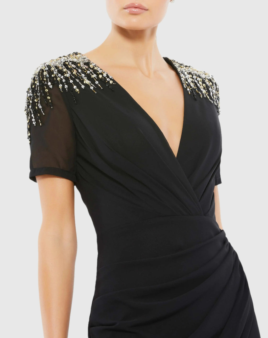 Women's Black Evening Dress for Evening & Special Occasions - Black Sequin Chiffon