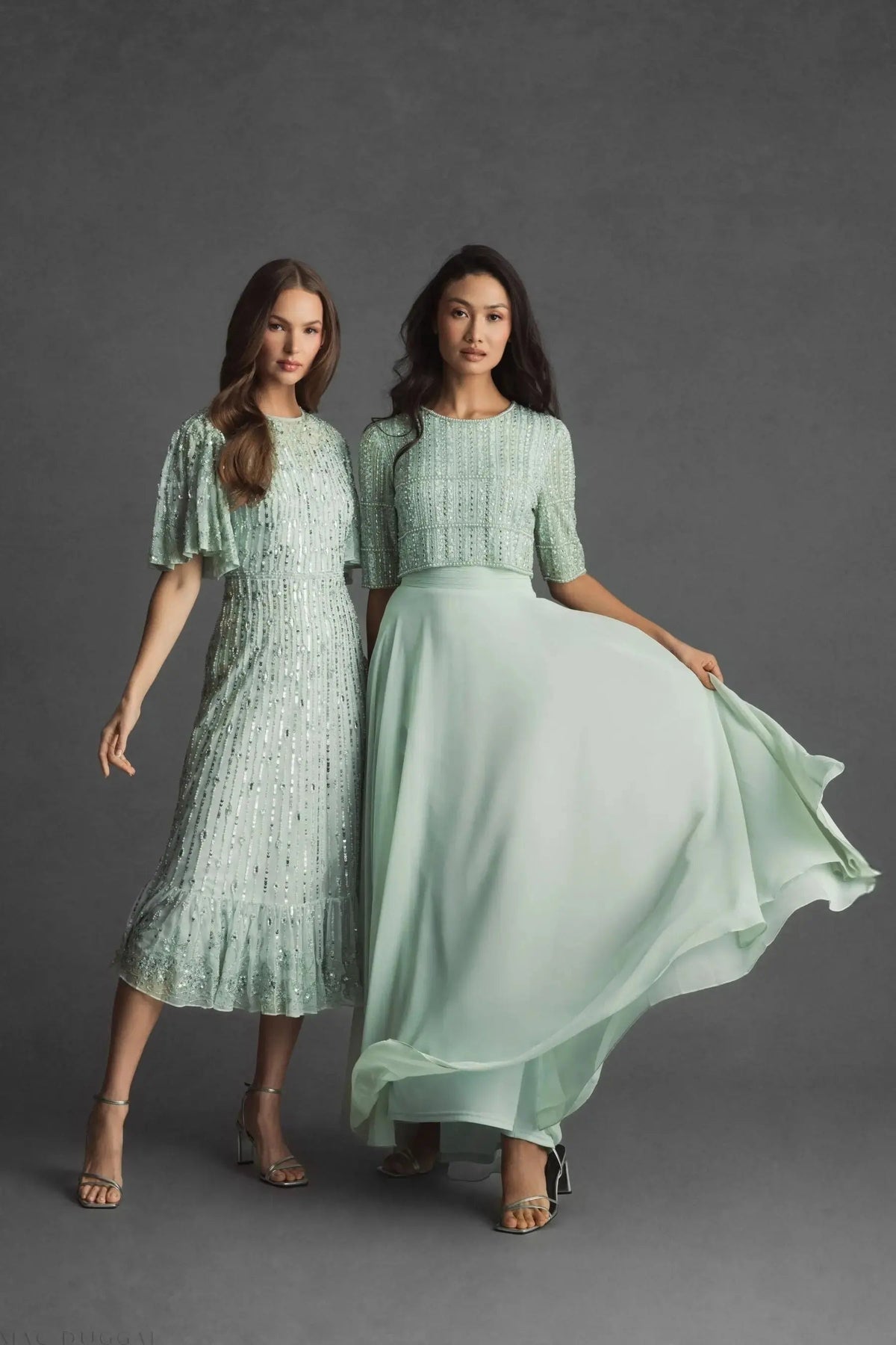 Women's Green Midi Dress - Green Sequin Mesh