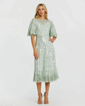 Women's Green Midi Dress - Green Sequin Mesh