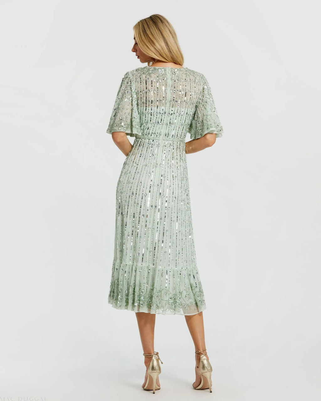 Women's Green Midi Dress - Green Sequin Mesh