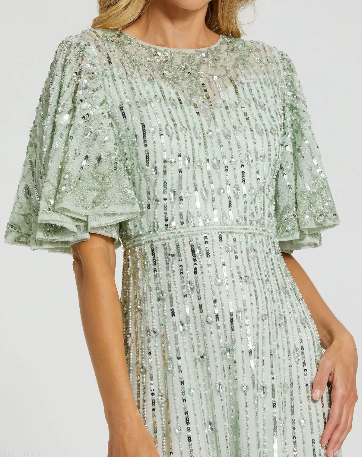 Women's Green Midi Dress - Green Sequin Mesh