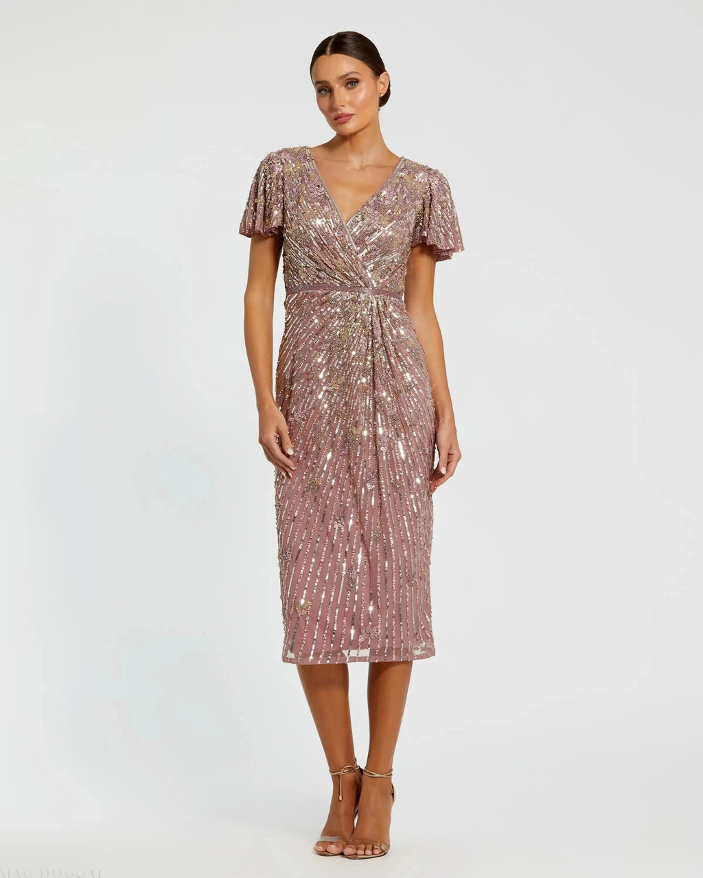 Women's Purple Dress - Flutter Sleeve