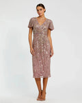 Women's Purple Dress - Flutter Sleeve