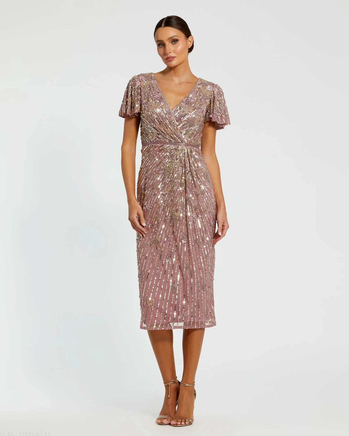 Women's Purple Dress - Flutter Sleeve