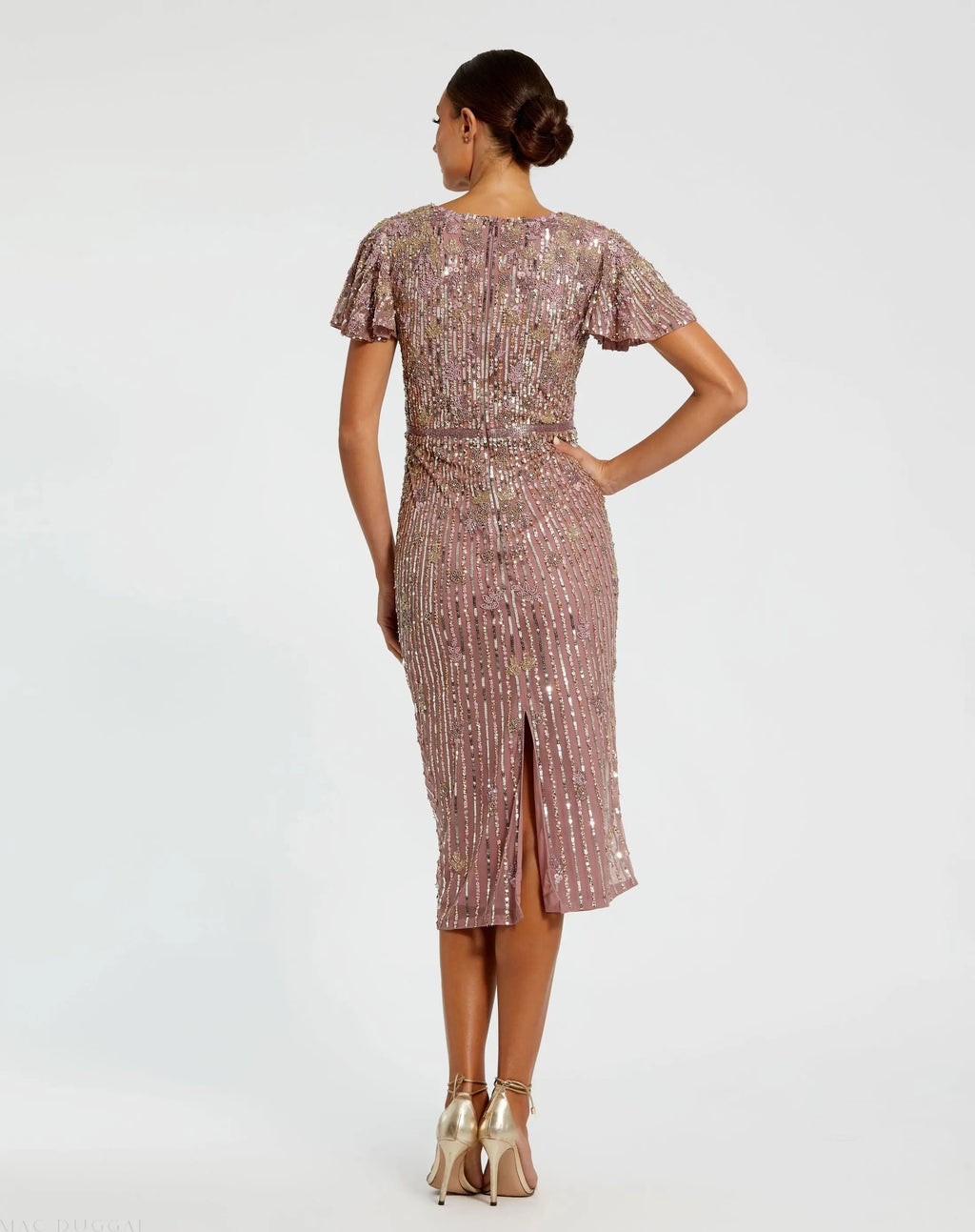 Women's Purple Dress - Flutter Sleeve