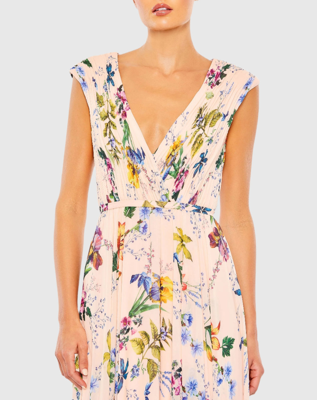 Women's Pink Dress Floral - Pink Pleated Chiffon