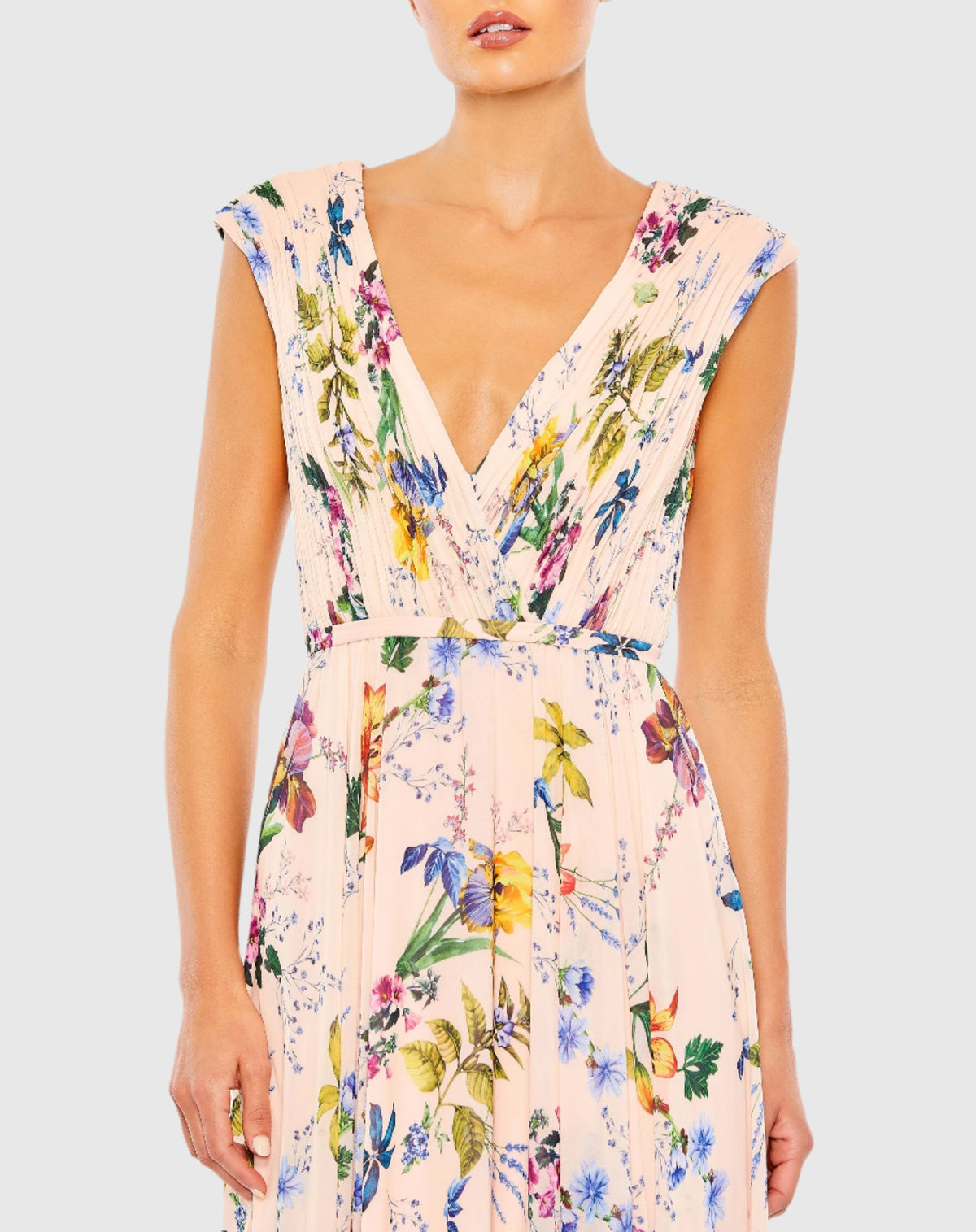 Women's Pink Dress Floral - Pink Pleated Chiffon