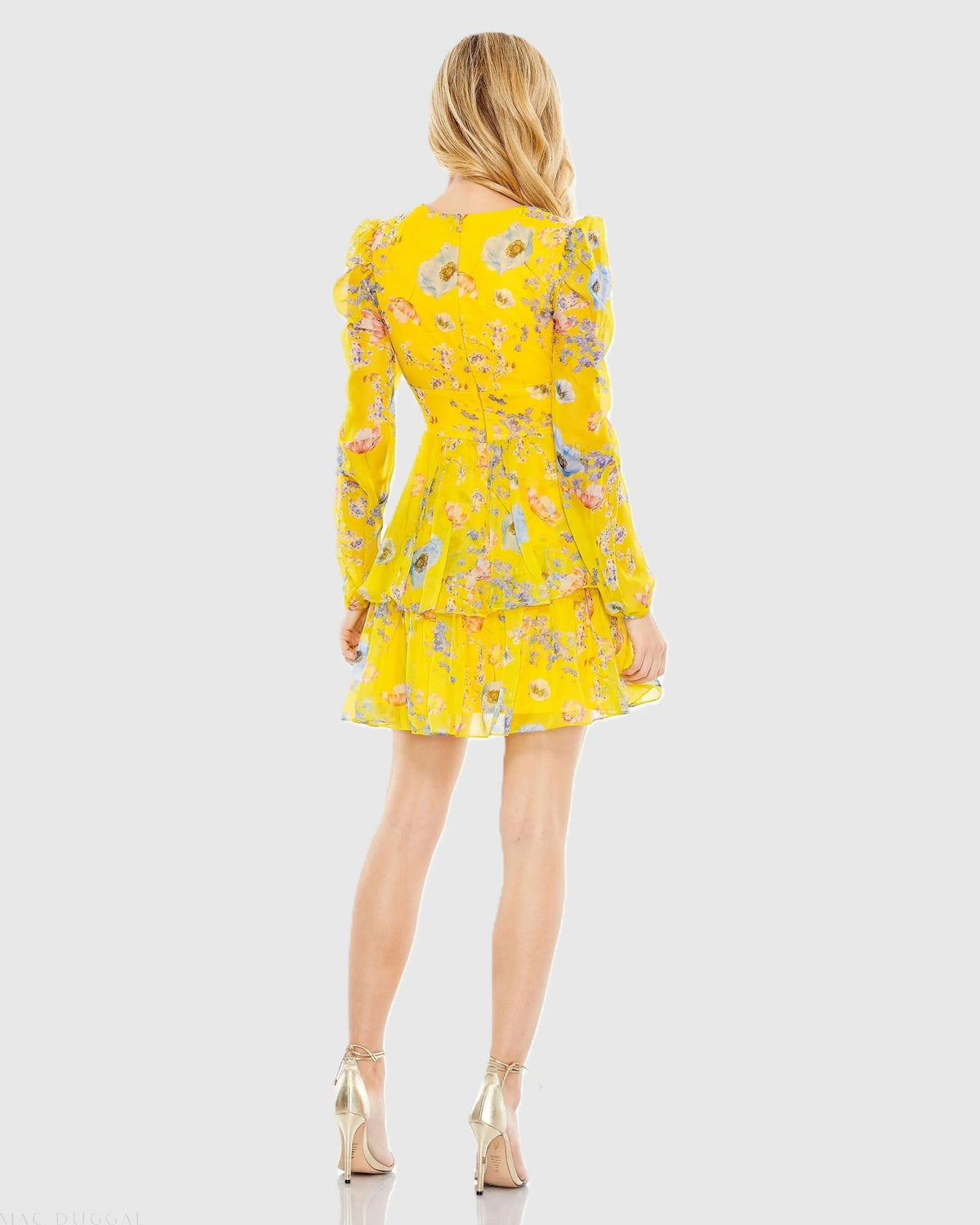 Women's Yellow Mini Dress Floral - Yellow Ruffle Chiffon