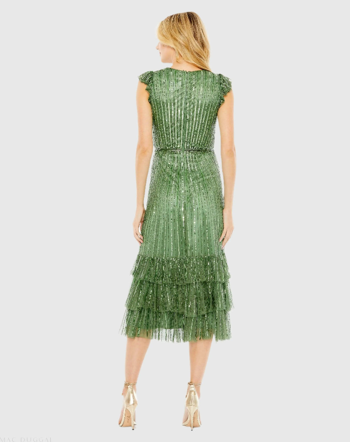 Women's Green Dress Sequin - Green Ruffle Mesh
