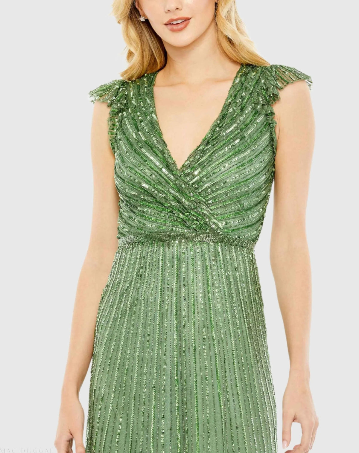 Women's Green Dress Sequin - Green Ruffle Mesh