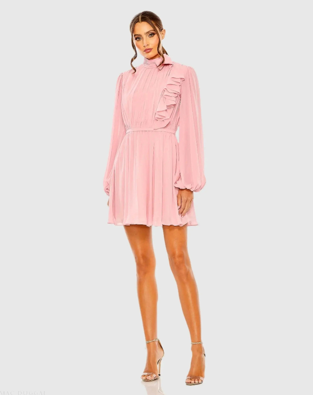 Women's Pink Mini Dress - Pink Ruffle Chiffon