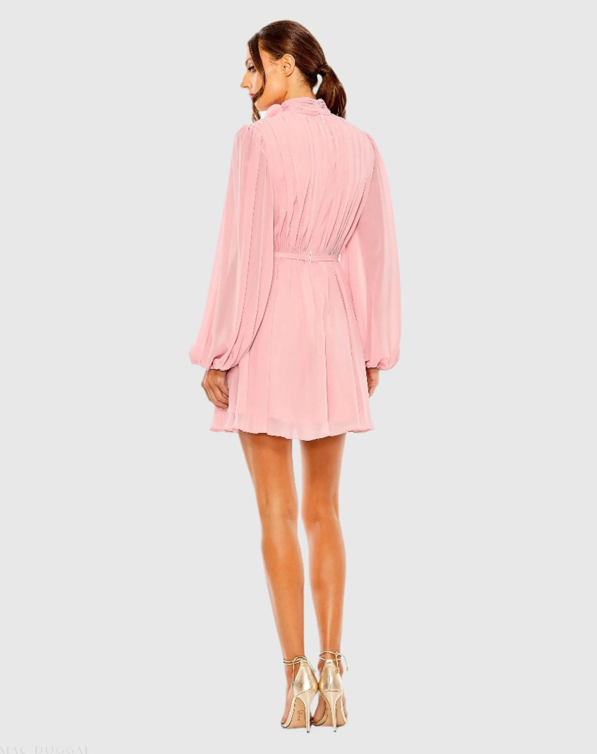 Women's Pink Mini Dress - Pink Ruffle Chiffon