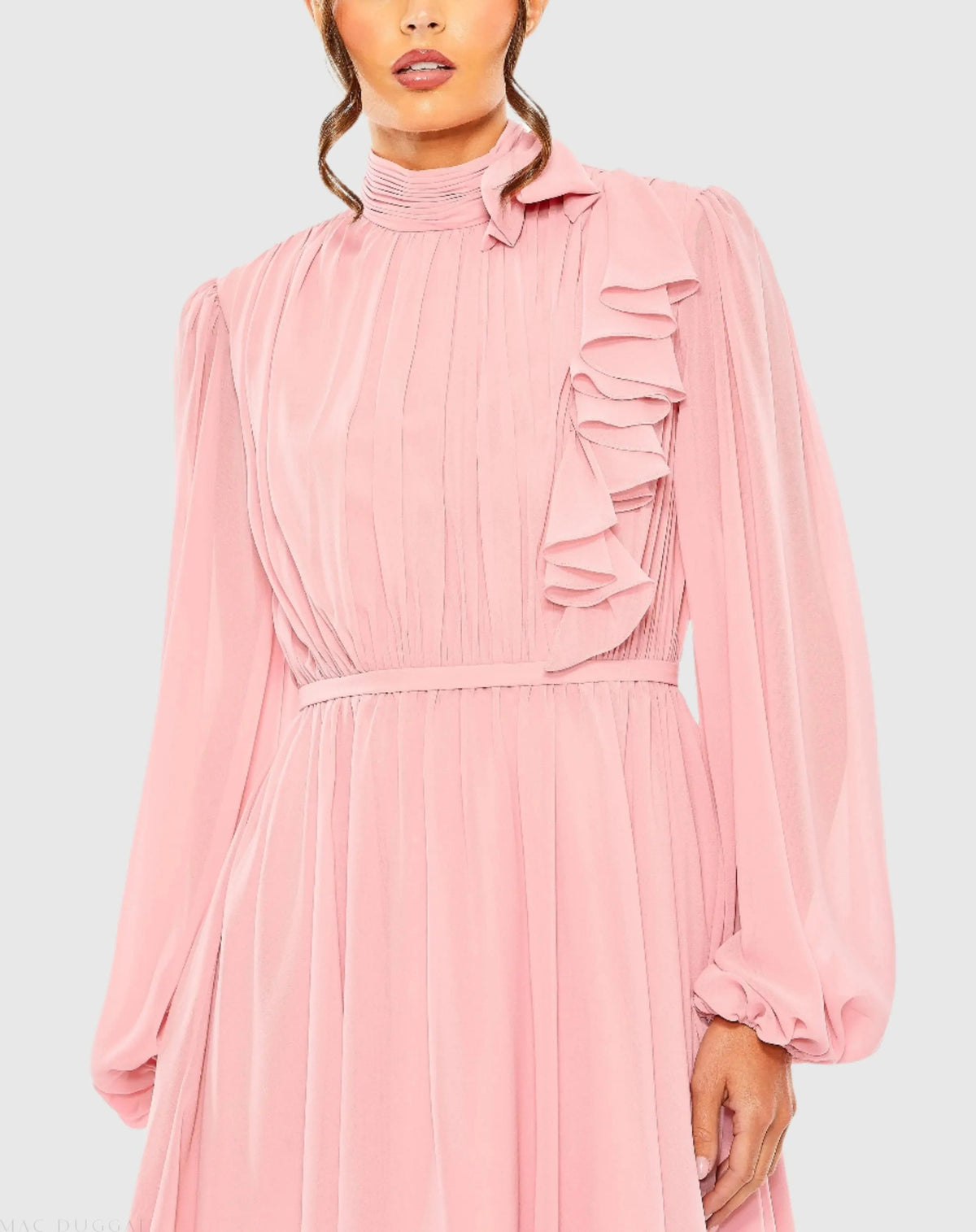 Women's Pink Mini Dress - Pink Ruffle Chiffon
