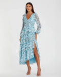Women's Blue Dress Floral - Blue Ruffle Chiffon