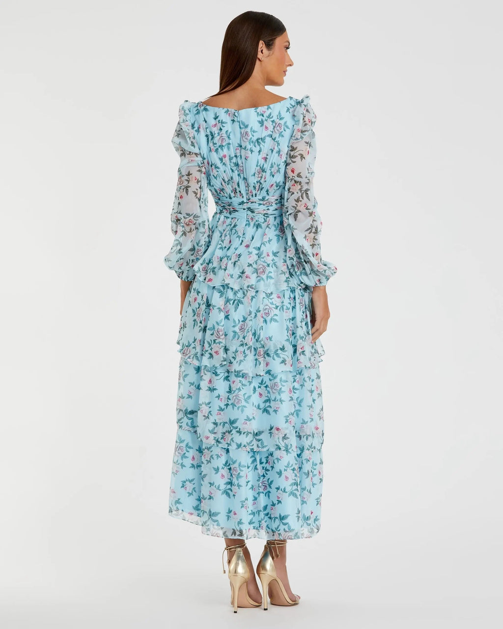 Women's Blue Dress Floral - Blue Ruffle Chiffon