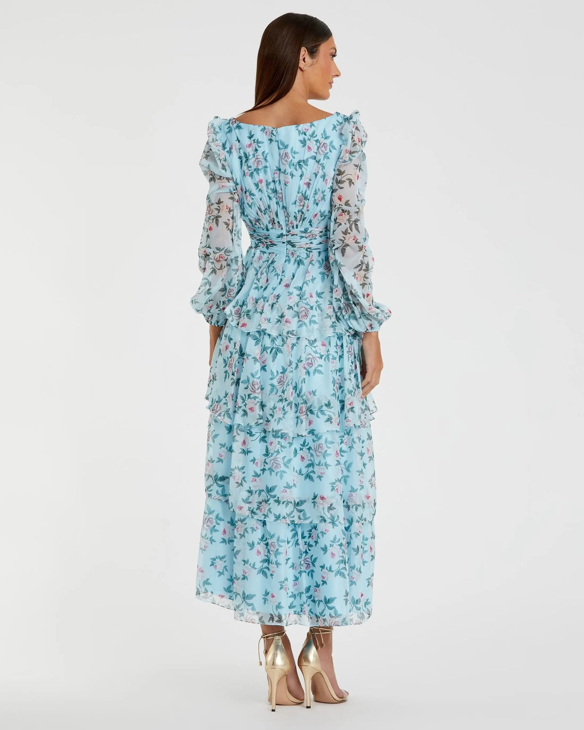 Women's Blue Dress Floral - Blue Ruffle Chiffon