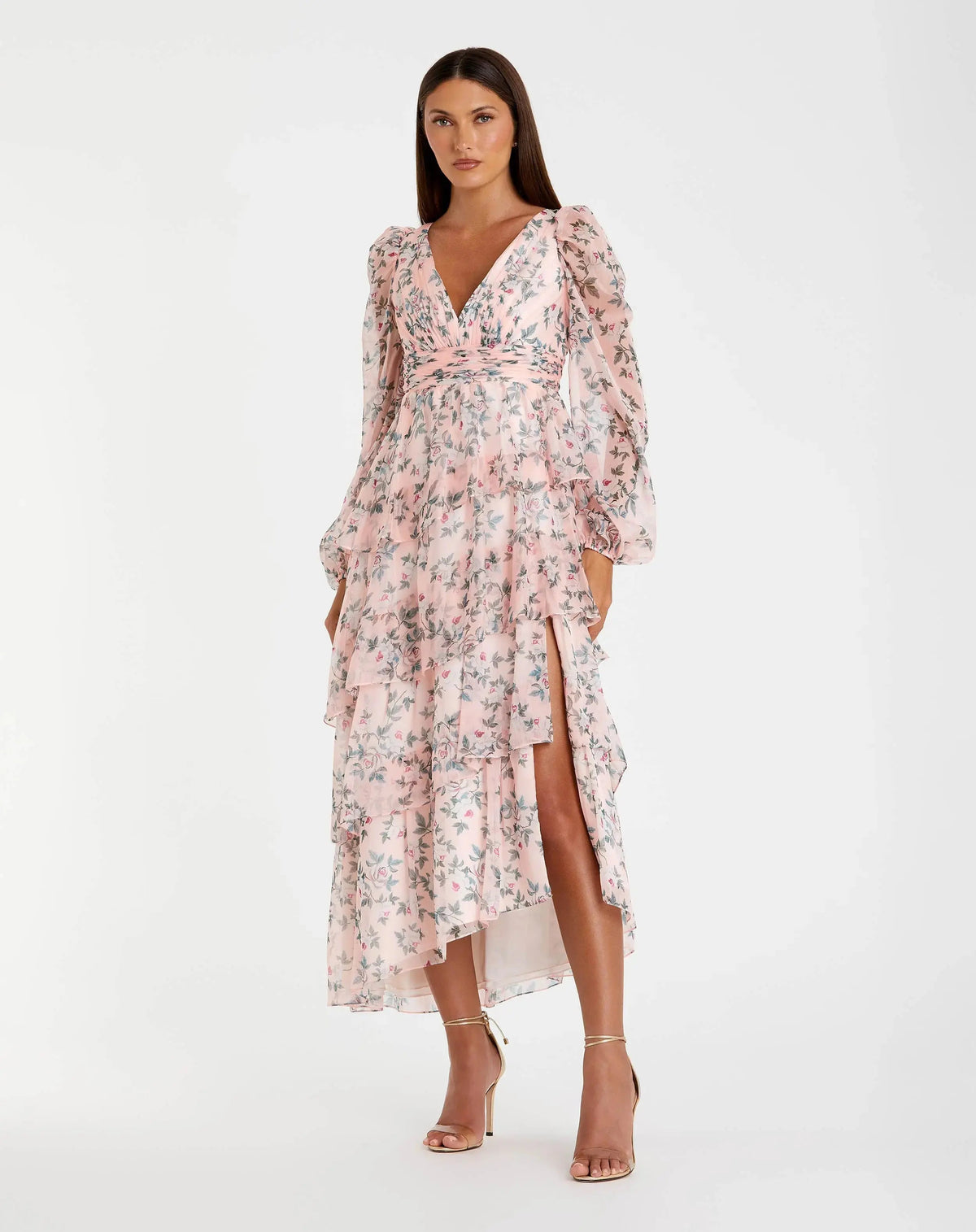 Women's Pink Dress Floral - Pink Ruffle Pleated