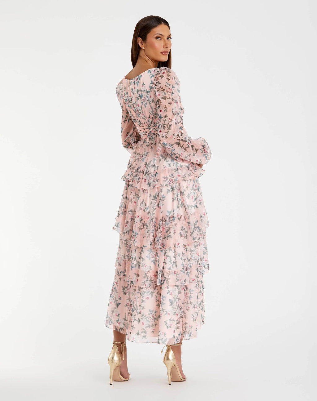 Women's Pink Dress Floral - Pink Ruffle Pleated