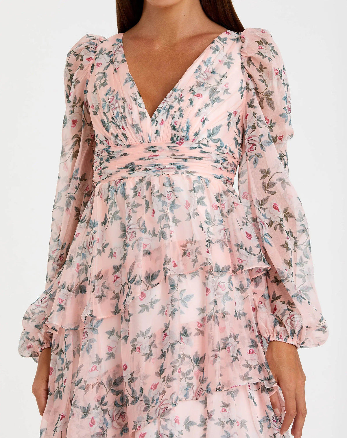 Women's Pink Dress Floral - Pink Ruffle Pleated