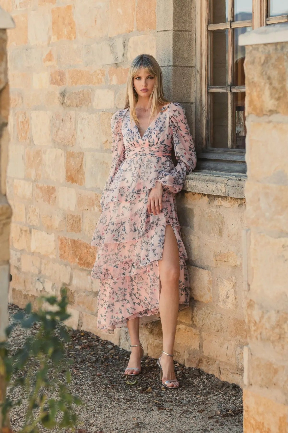 Women's Pink Dress Floral - Pink Ruffle Pleated