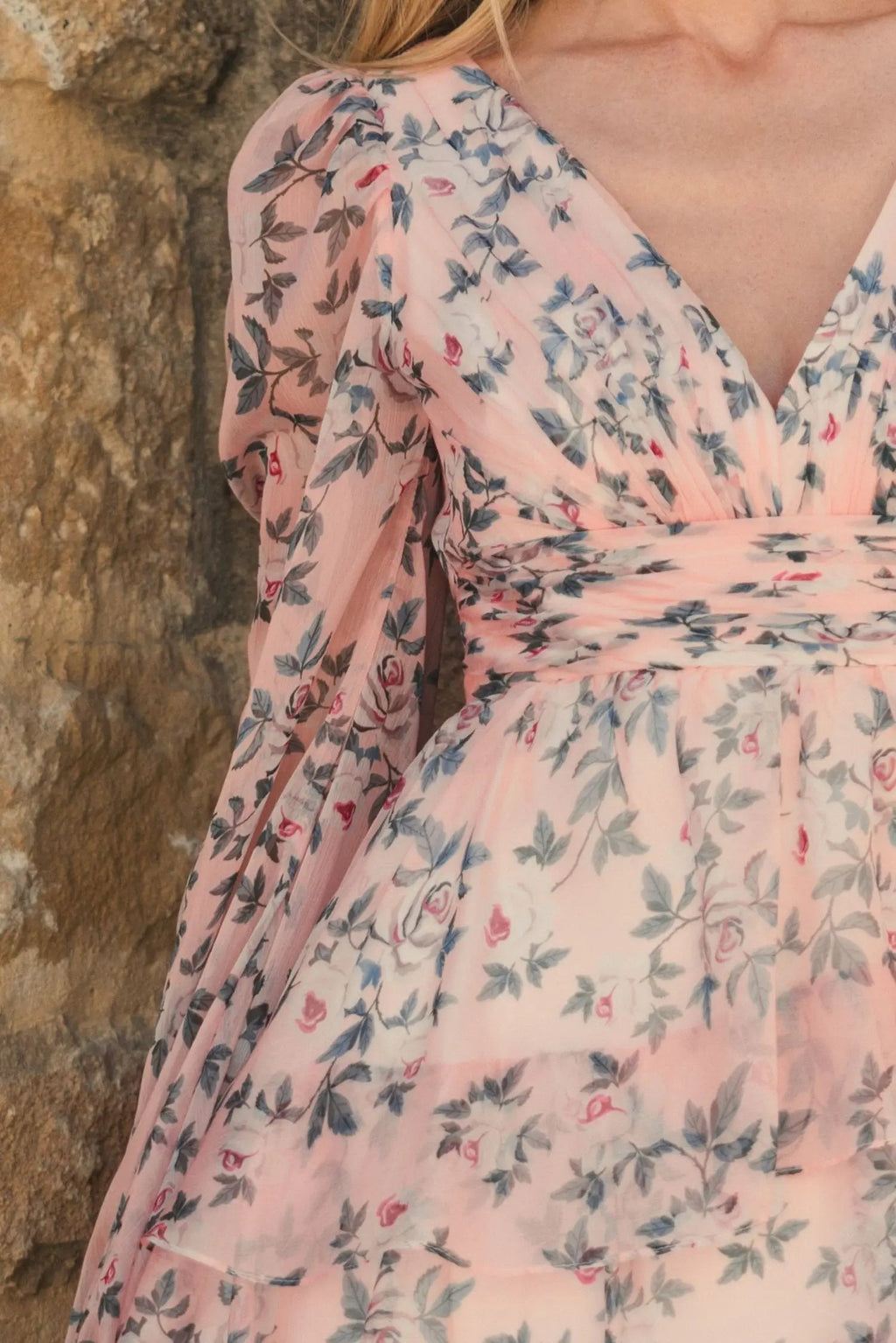 Women's Pink Dress Floral - Pink Ruffle Pleated