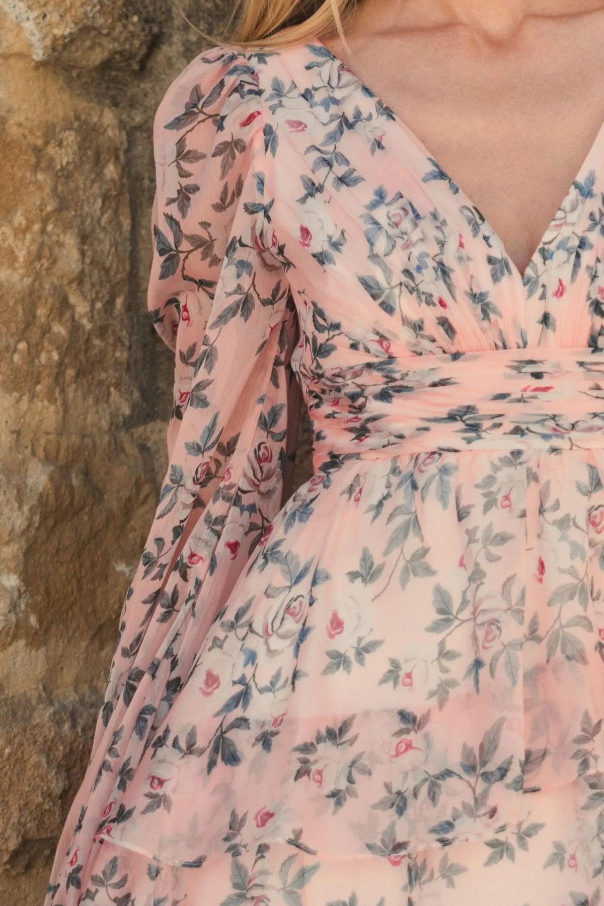Women's Pink Dress Floral - Pink Ruffle Pleated