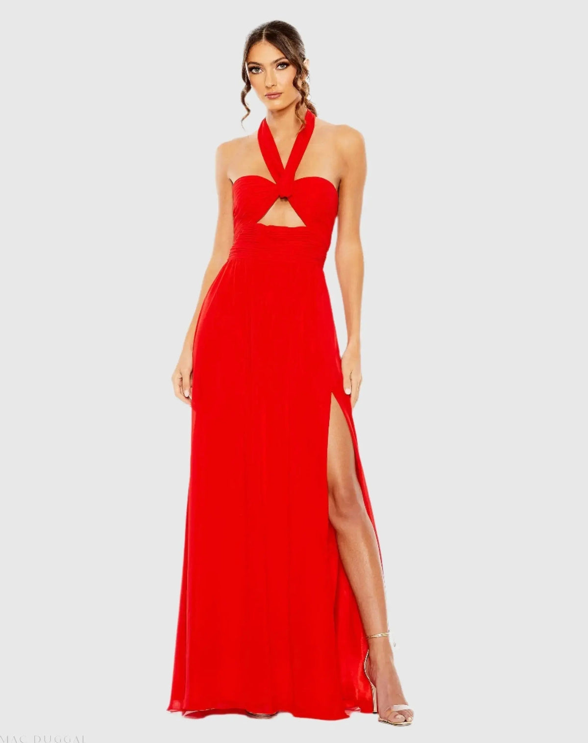 Women's Red Dress Halter Ruched