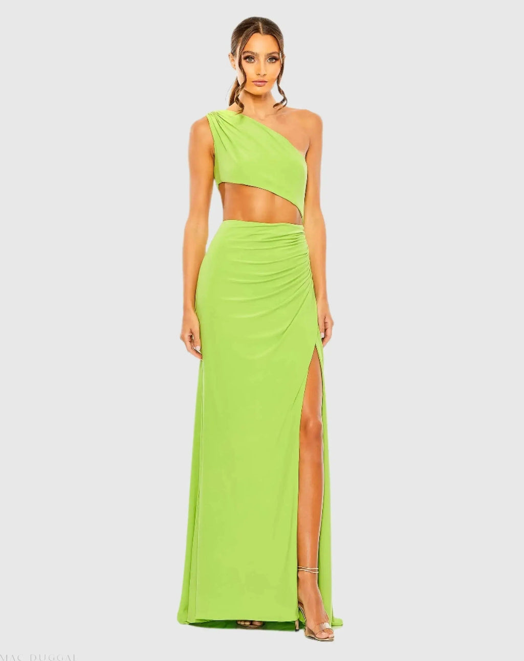 Women's Green Ruched One-Shoulder Dress