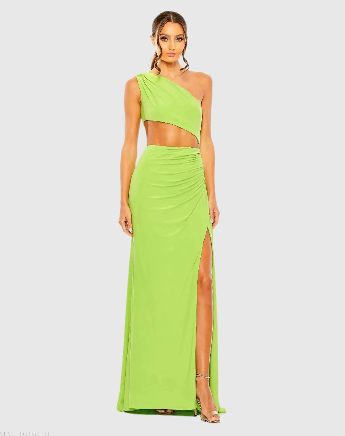 Women's Green Ruched One-Shoulder Dress