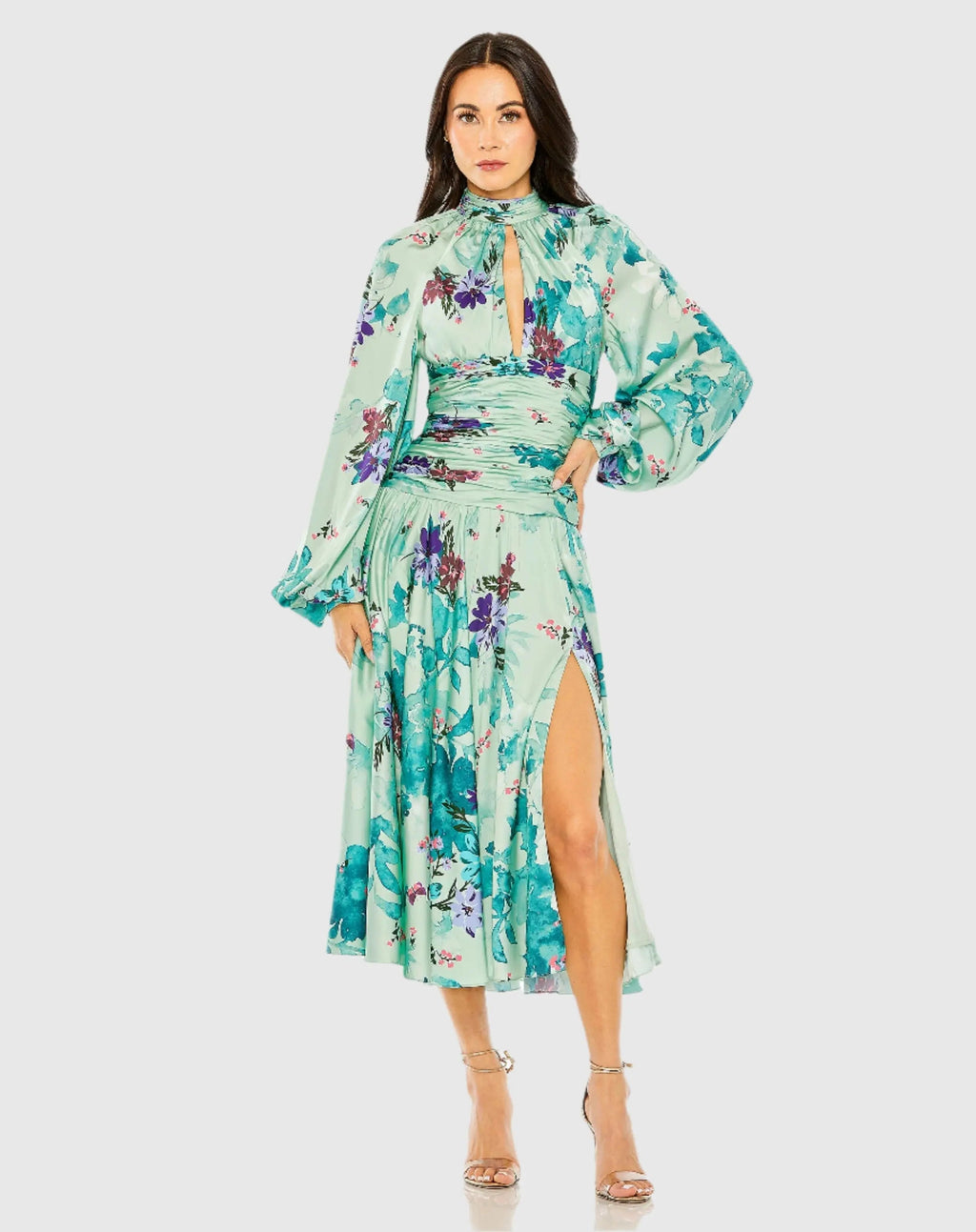 Women's Green Dress Satin Floral