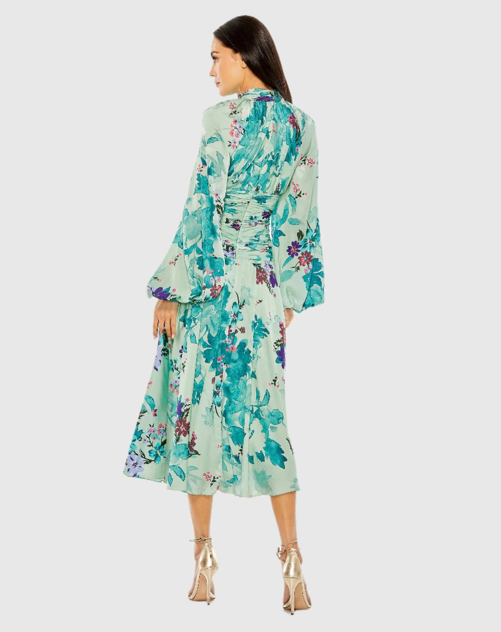 Women's Green Dress Satin Floral