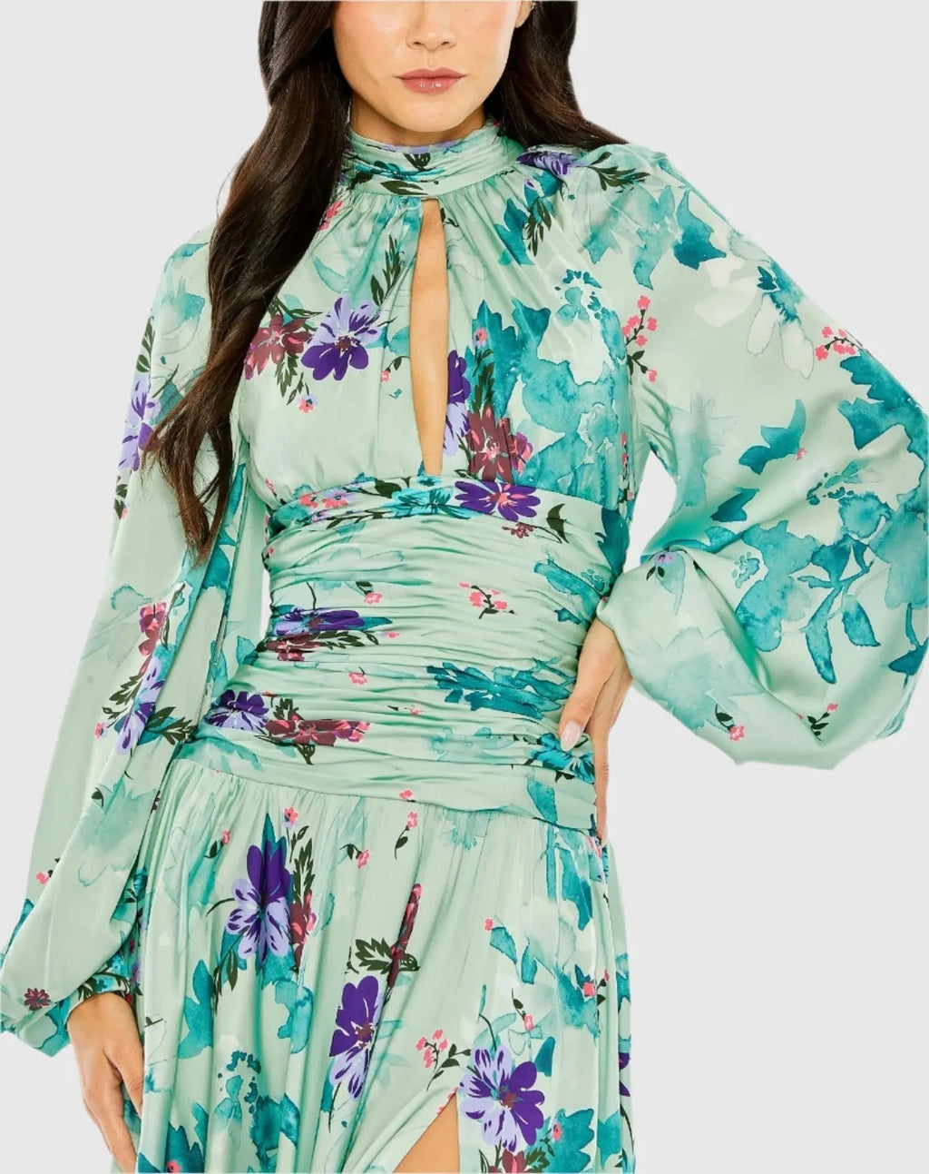 Women's Green Dress Satin Floral