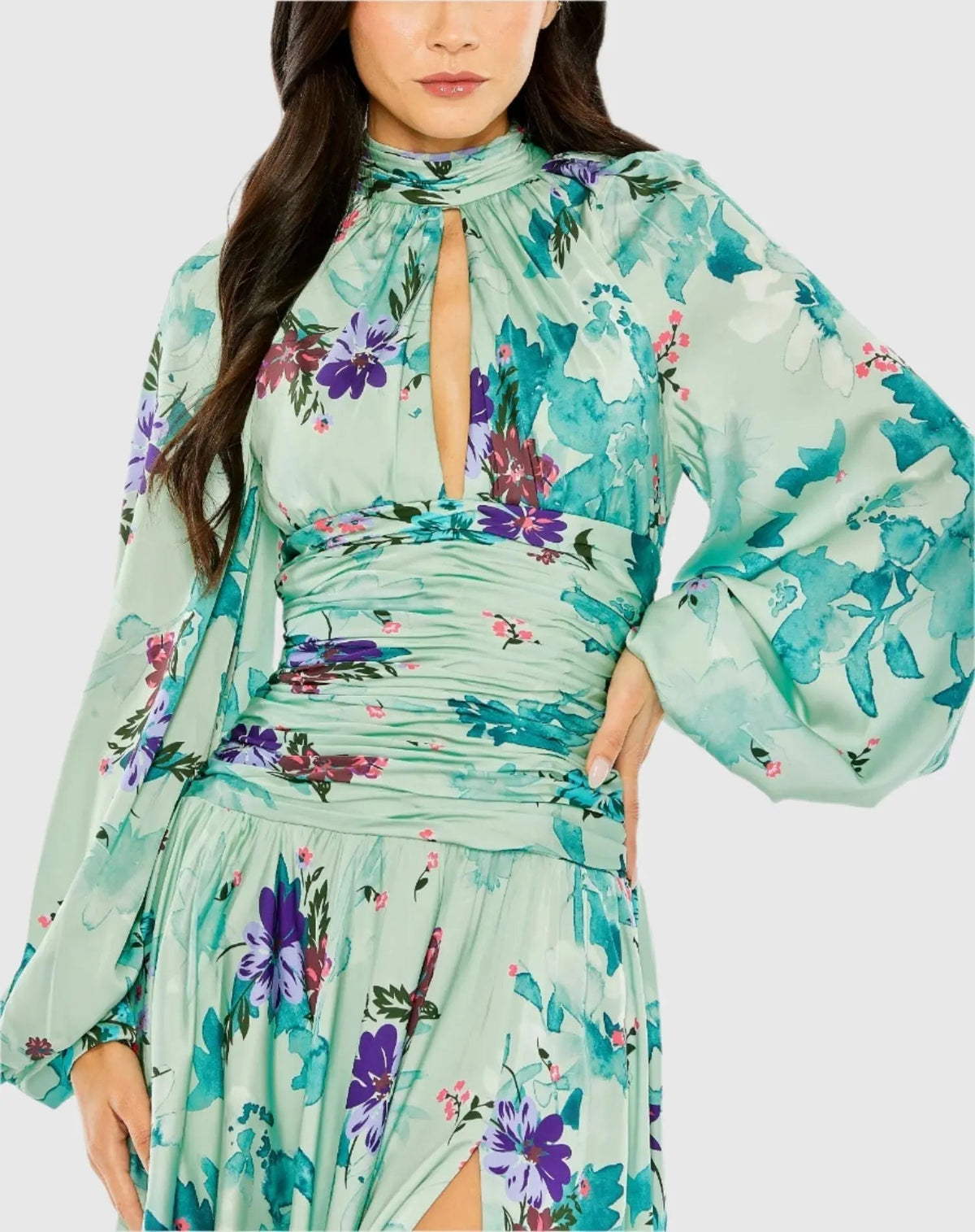 Women's Green Dress Satin Floral